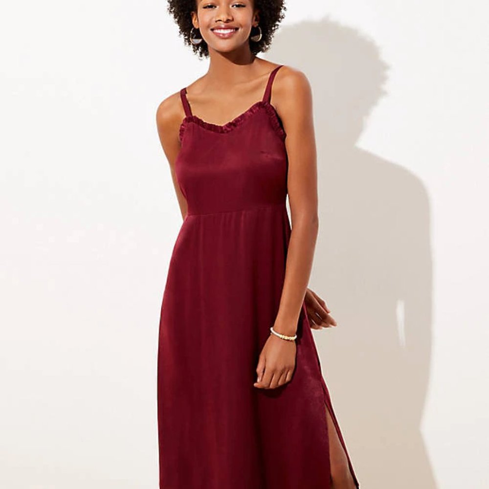 LOFT Women's NWT Petite Strappy Satin Midi Dress